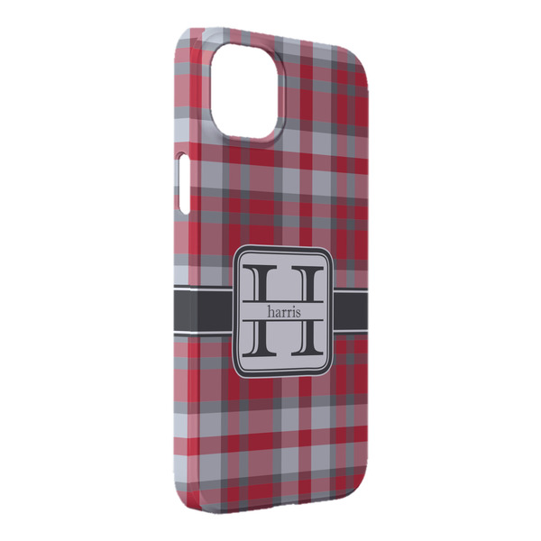 Custom Red & Gray Plaid iPhone Case - Plastic - iPhone 14 Plus (Personalized)
