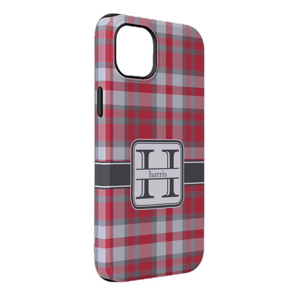 Custom Red & Gray Plaid iPhone Case - Rubber Lined - iPhone 14 Plus (Personalized)