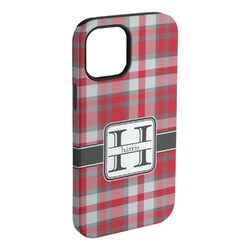 Red & Gray Plaid iPhone Case - Rubber Lined - iPhone 15 Plus (Personalized)