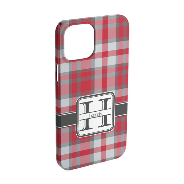 Custom Red & Gray Plaid iPhone Case - Plastic - iPhone 15 Pro (Personalized)