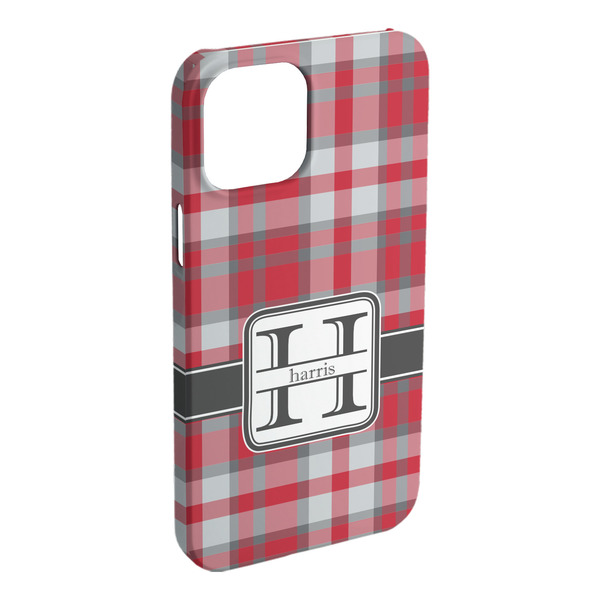 Custom Red & Gray Plaid iPhone Case - Plastic - iPhone 15 Pro Max (Personalized)