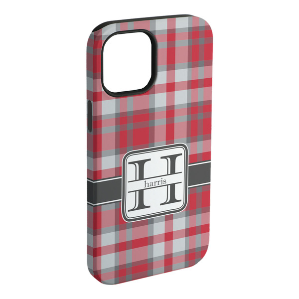 Custom Red & Gray Plaid iPhone Case - Rubber Lined - iPhone 15 Pro Max (Personalized)