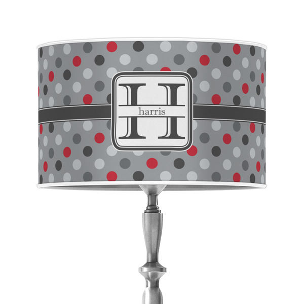 Custom Red & Gray Polka Dots 12" Drum Lamp Shade - Poly-film (Personalized)