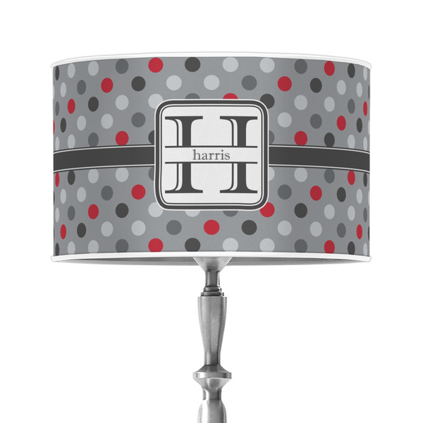 Custom Red & Gray Polka Dots 12" Drum Lamp Shade - Poly-film (Personalized)