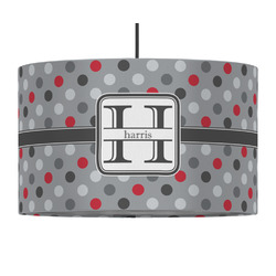 Red & Gray Polka Dots 12" Drum Pendant Lamp - Fabric (Personalized)