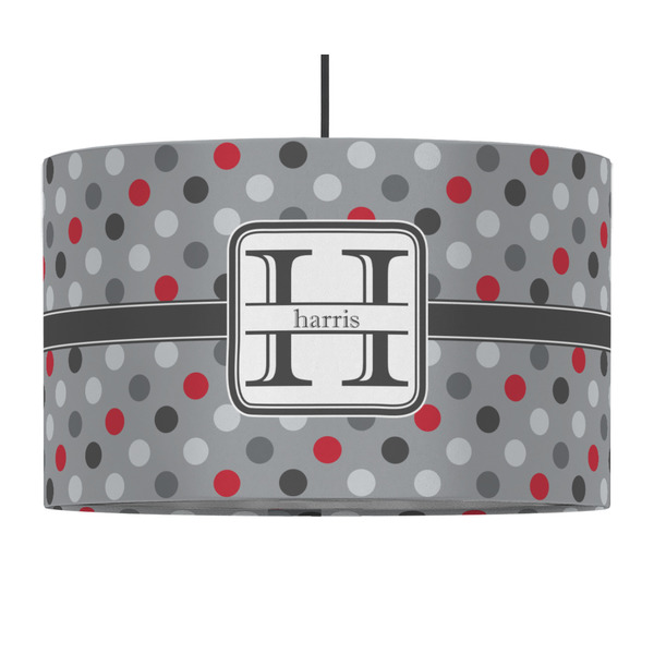 Custom Red & Gray Polka Dots 12" Drum Pendant Lamp - Fabric (Personalized)