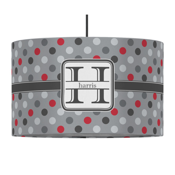 Custom Red & Gray Polka Dots 12" Drum Pendant Lamp - Fabric (Personalized)