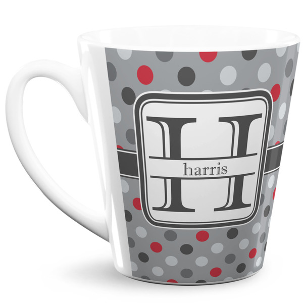 Custom Red & Gray Polka Dots 12 Oz Latte Mug (Personalized)