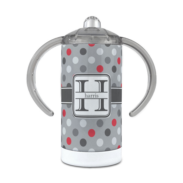 Custom Red & Gray Polka Dots 12 oz Stainless Steel Sippy Cup (Personalized)