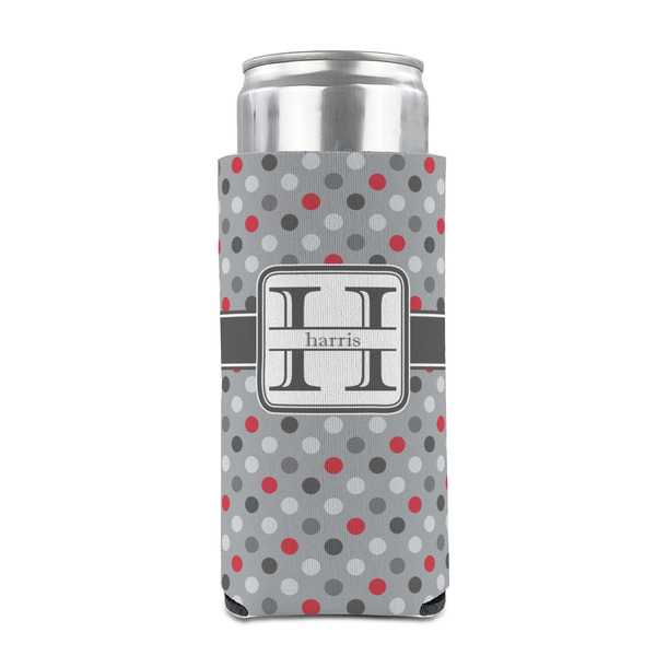 Red & Gray Polka Dots 12oz Tall Can Sleeve - FRONT (on can)