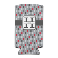 Red & Gray Polka Dots Can Cooler (tall 12 oz) (Personalized)