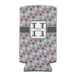 Red & Gray Polka Dots Can Cooler (tall 12 oz) (Personalized)