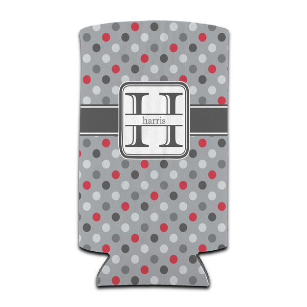 Custom Red & Gray Polka Dots Can Cooler (tall 12 oz) (Personalized)