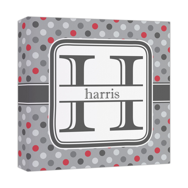 Custom Red & Gray Polka Dots Canvas Print - 12x12 (Personalized)