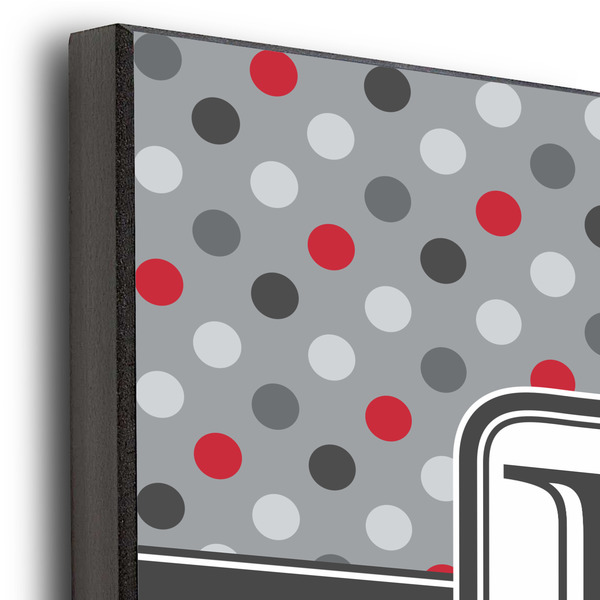 Red & Gray Polka Dots 12x12 Wood Print - Closeup