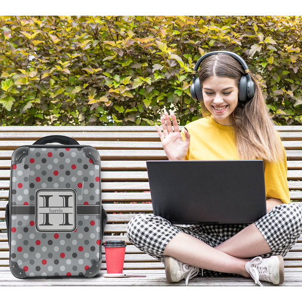 Red & Gray Polka Dots 15" Backpack - LIFESTYLE