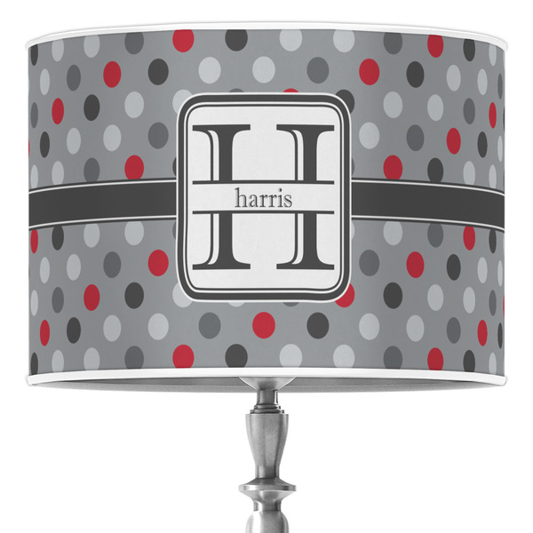 Custom Red & Gray Polka Dots 16" Drum Lamp Shade - Poly-film (Personalized)