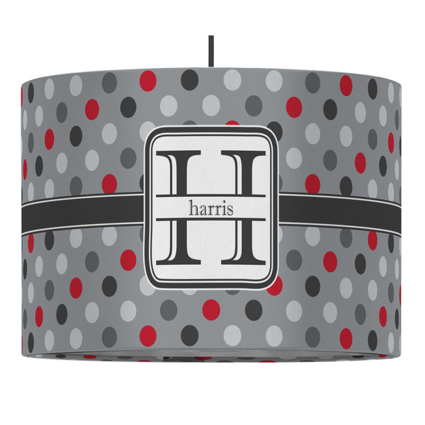 Custom Red & Gray Polka Dots 16" Drum Pendant Lamp - Fabric (Personalized)