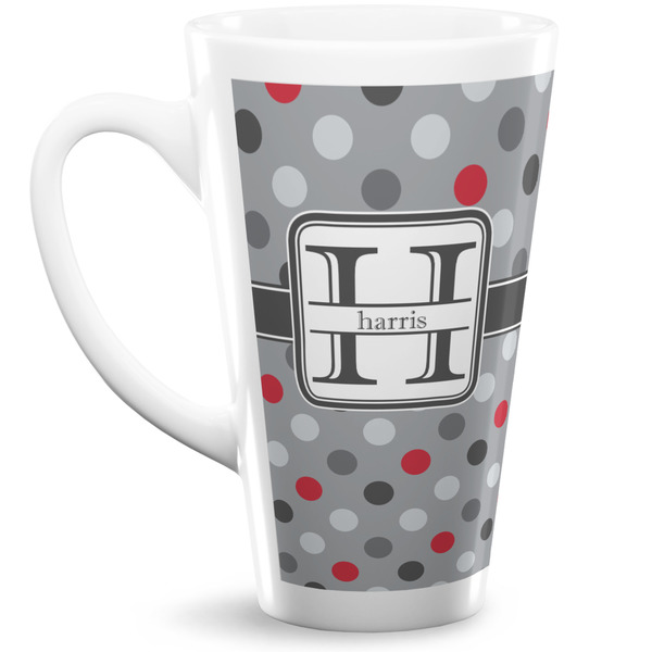 Custom Red & Gray Polka Dots 16 Oz Latte Mug (Personalized)
