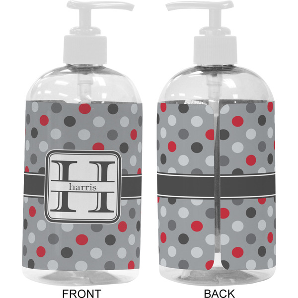 Red & Gray Polka Dots 16 oz Plastic Liquid Dispenser- Approval- White
