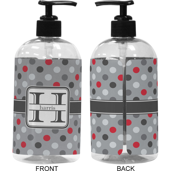 Red & Gray Polka Dots 16 oz Plastic Liquid Dispenser (Approval)