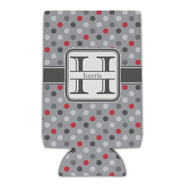 Custom Red & Gray Polka Dots Can Cooler (16 oz) (Personalized)