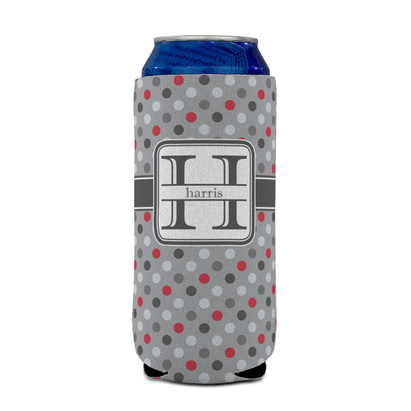 Red & Gray Polka Dots 16oz Can Sleeve - FRONT (on can)