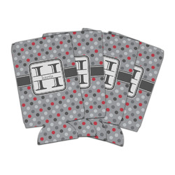 Red & Gray Polka Dots Can Cooler (16 oz) - Set of 4 (Personalized)