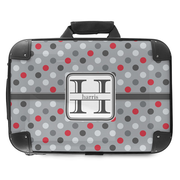 Custom Red & Gray Polka Dots Hard Shell Briefcase - 18" (Personalized)