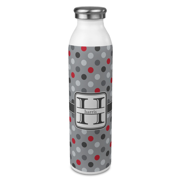 Custom Red & Gray Polka Dots 20oz Stainless Steel Water Bottle - Full Print (Personalized)