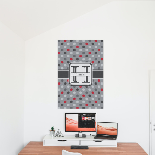 Red & Gray Polka Dots 24x36 - Matte Poster - On the Wall
