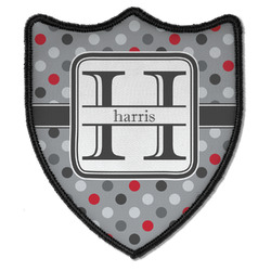 Red & Gray Polka Dots Iron On Shield Patch B w/ Name and Initial