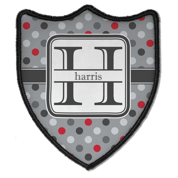 Custom Red & Gray Polka Dots Iron On Shield Patch B w/ Name and Initial