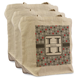 Red & Gray Polka Dots Reusable Cotton Grocery Bags - Set of 3 (Personalized)
