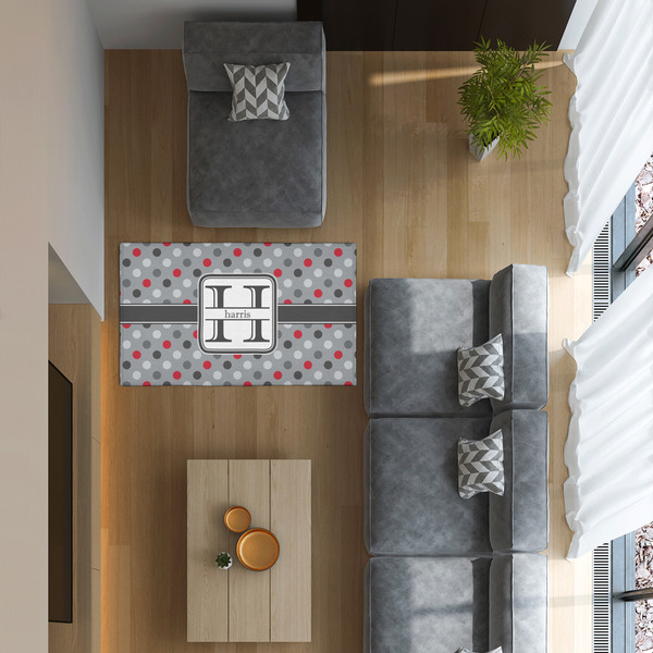 Red & Gray Polka Dots 3'x5' Indoor Area Rugs - IN CONTEXT