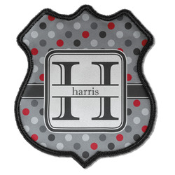 Red & Gray Polka Dots Iron On Shield Patch C w/ Name and Initial
