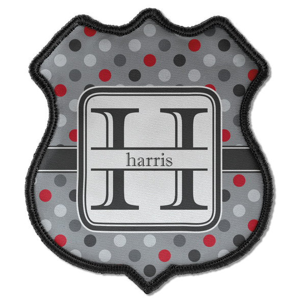 Custom Red & Gray Polka Dots Iron On Shield Patch C w/ Name and Initial