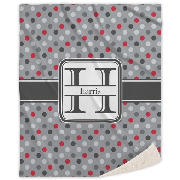 Custom Red & Gray Polka Dots Sherpa Throw Blanket (Personalized)