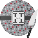 Red & Gray Polka Dots Round Glass Cutting Board - Small (Personalized)