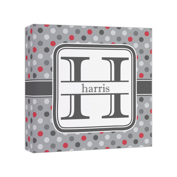 Custom Red & Gray Polka Dots Canvas Print - 8x8 (Personalized)