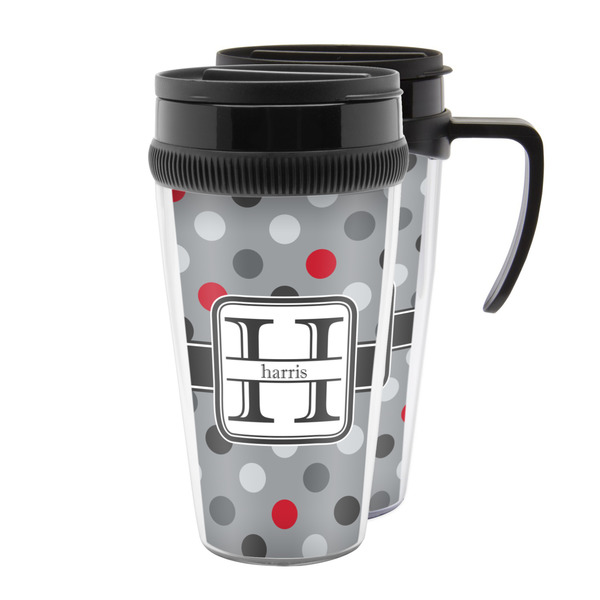 Custom Red & Gray Polka Dots Acrylic Travel Mug (Personalized)