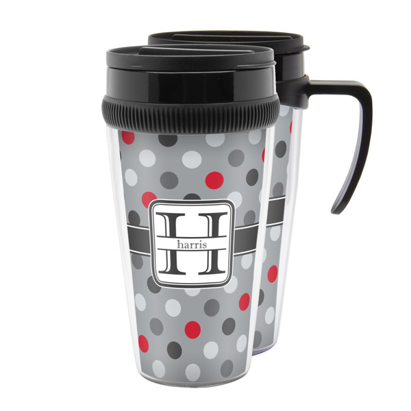 Custom Red & Gray Polka Dots Acrylic Travel Mug (Personalized)