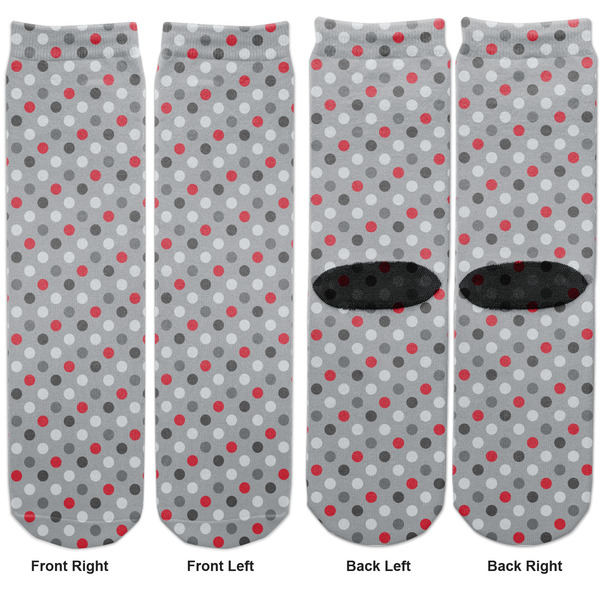 Red & Gray Polka Dots Adult Crew Socks - Double Pair - Front and Back - Apvl