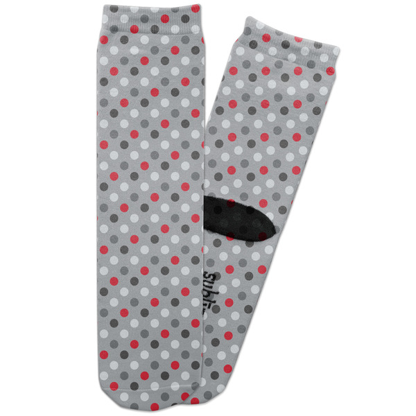 Custom Red & Gray Polka Dots Adult Crew Socks