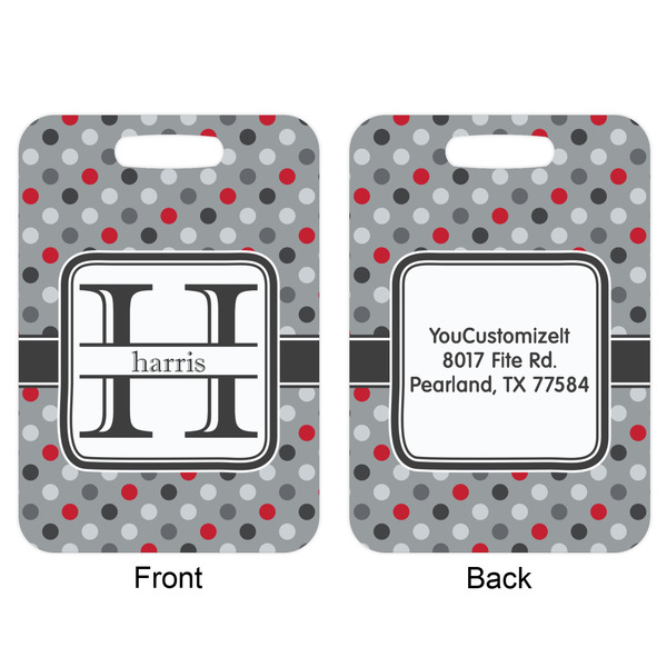 Red & Gray Polka Dots Aluminum Luggage Tag (Front + Back)
