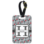Red & Gray Polka Dots Metal Luggage Tag w/ Name and Initial