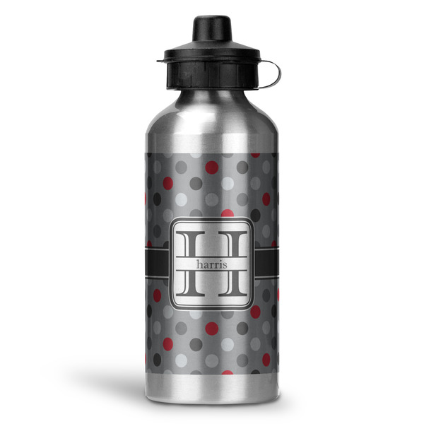 Custom Red & Gray Polka Dots Water Bottles - 20 oz - Aluminum (Personalized)