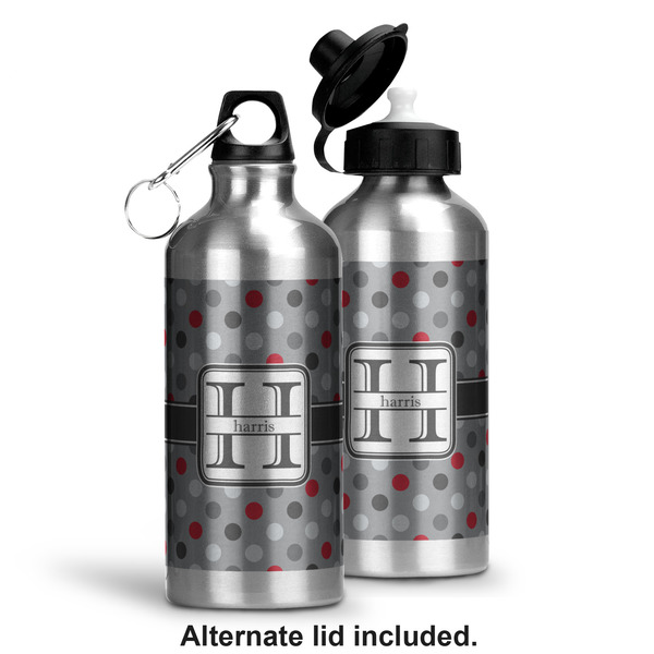 Red & Gray Polka Dots Aluminum Water Bottle - Alternate lid options