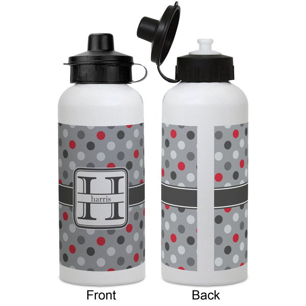 Red & Gray Polka Dots Aluminum Water Bottle - White APPROVAL
