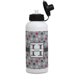 Red & Gray Polka Dots Water Bottles - Aluminum - 20 oz - White (Personalized)